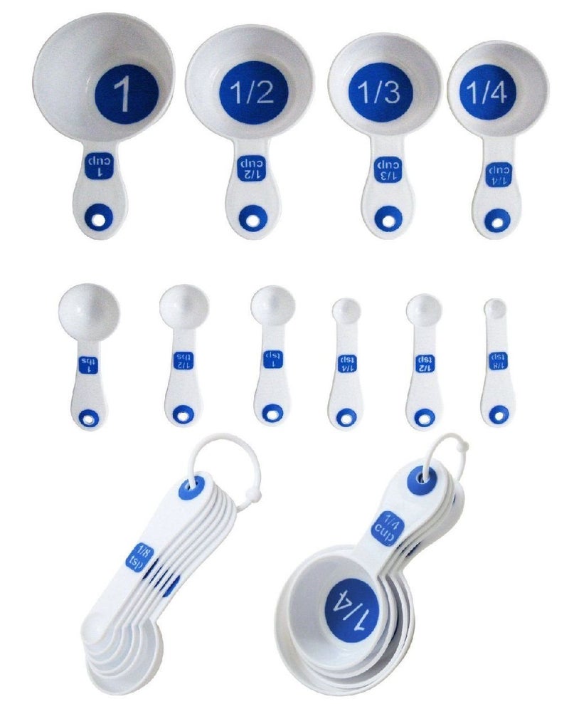 Chef Craft Set of 10 Piece Measuring Spoons and Measuring Cups (White & Blue) - Image 1